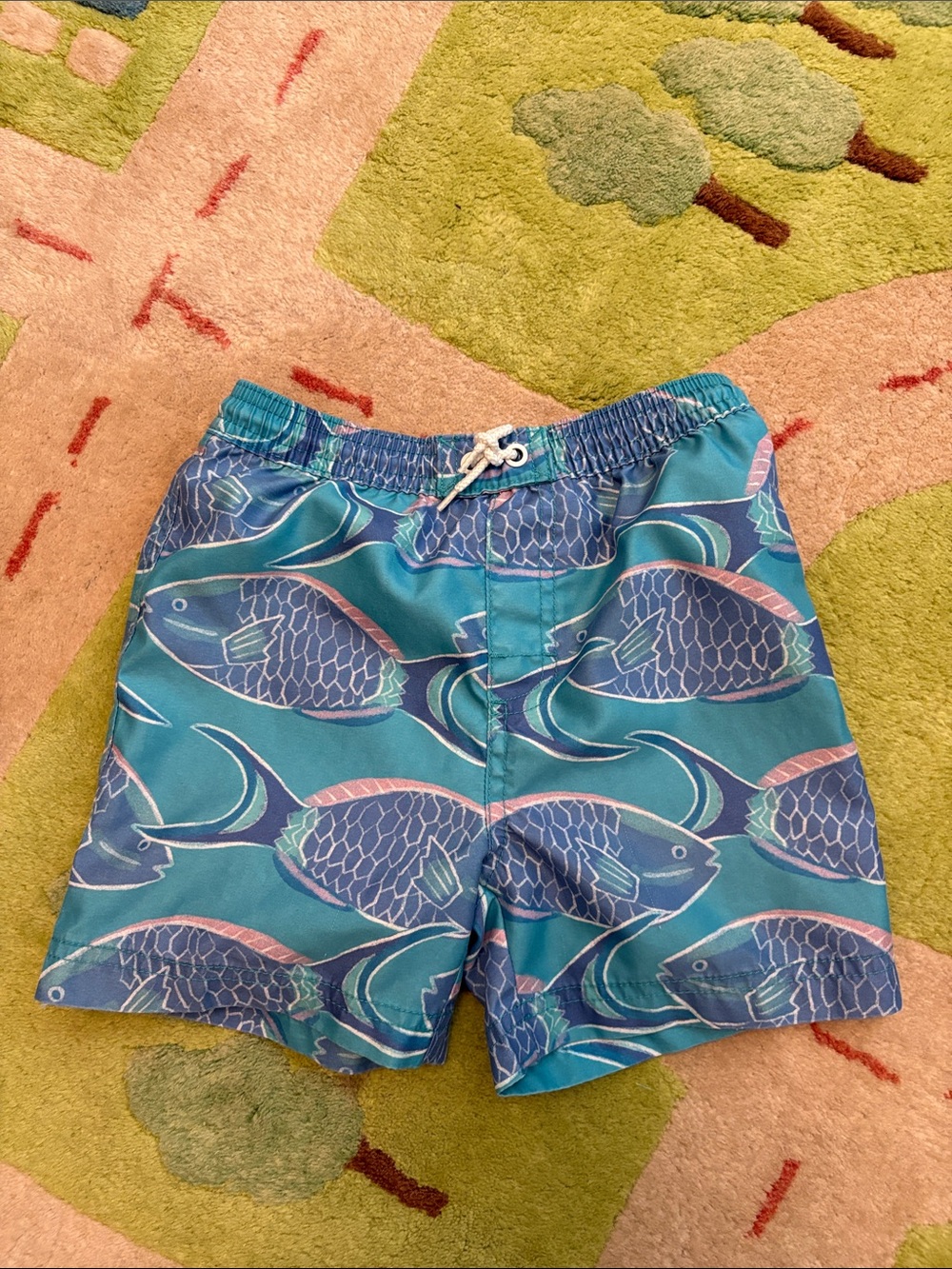 Tea Collection Teal Fish-Print Swim Shorts